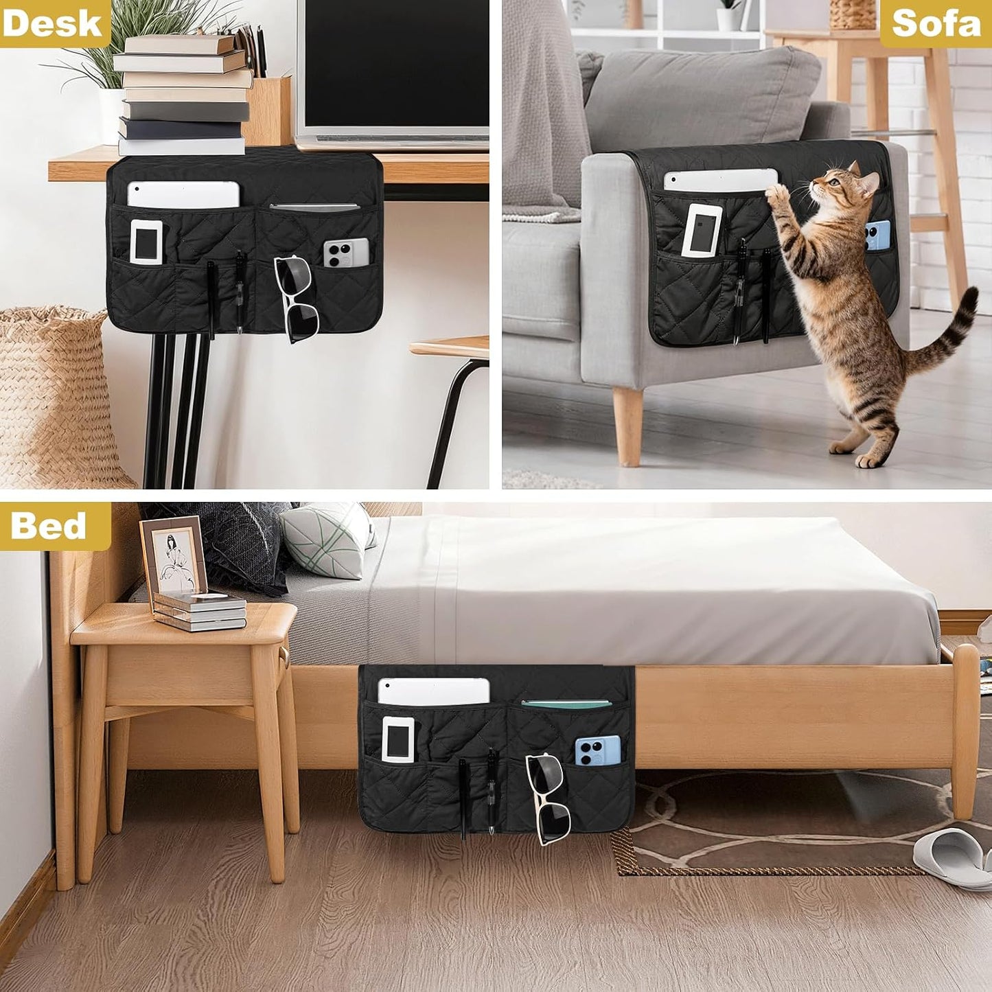 Remote Control Holder for Recliner, Armchair Caddy, Non Slip Sofa Armrest Organizer for Recliner Couch With 6 Pockets for TV Remote,Cell Phone,Magazine (Off-White)