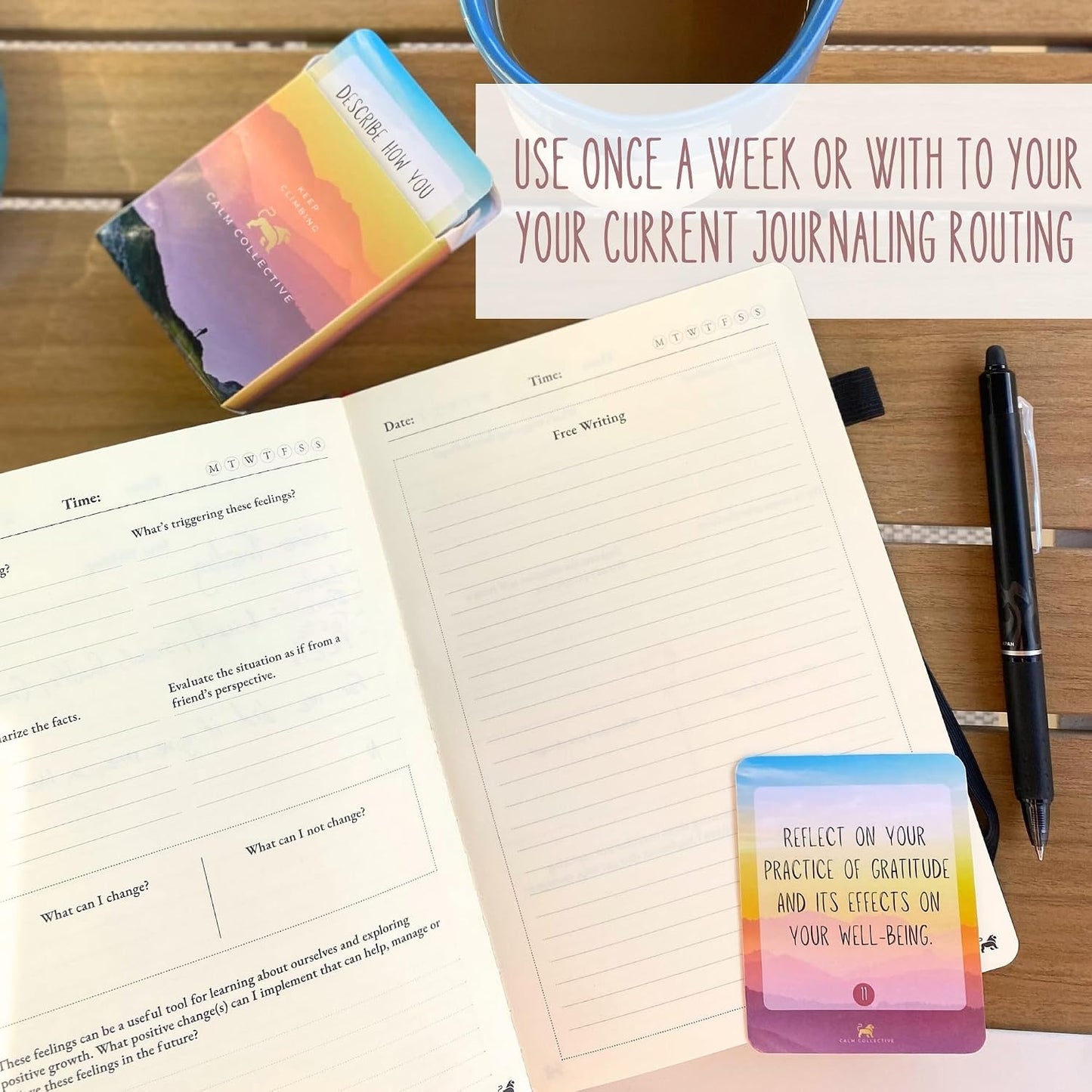 Calm Collective Cat Breathing Trainer Light & 52 CBT Journal Cards for Emotional Management and Daily Focus
