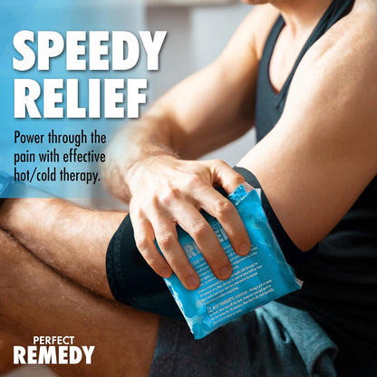 Perfect Remedy Gel Ice Packs for Injuries with Strap Cover, Flexible Hot Cold Compress, Soothing Soft Ice Packs for aid in Injuries Conditions, Alternative to Hot Water Bottles (Blue, Regular)