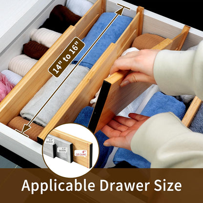 Utoplike 4 Pcs Bamboo Kitchen Drawer Dividers, Large Drawers Organizers | Adjustable Spring Loaded Expandable Organization, Works in Dresser, Bathroom, Bedroom, Office, Fit 17.8"-20.6" Drawer, 2.4"H