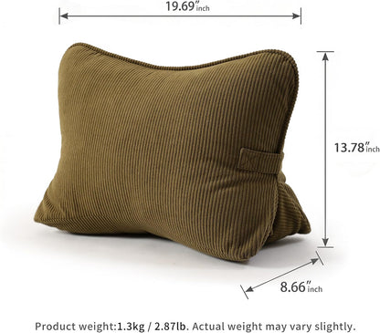 Pat. Pend. Corduroy Lumbar Support Back Pillow for Watching TV, Reading & Gaming, Ergonomic Triangle Support Cushion for Sofa, Armchair & Bed Sitting, Removable Washable Cover, Beige Gray