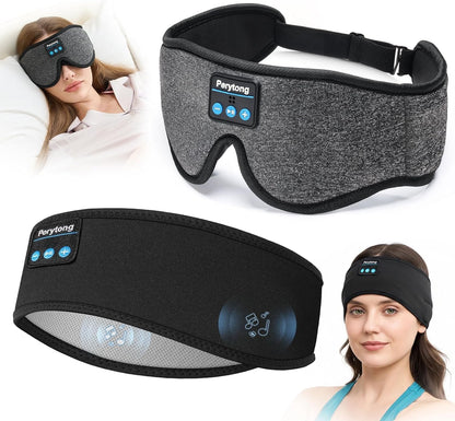 2-Pack Sleep Headphones & 3D Sleep Mask Set, Sleep Headband Headphone & Wireless Eye Mask with Ultra-Thin Speakers for Side Sleepers, Idea for Running, Workout, Insomniac, Travel, Meditation