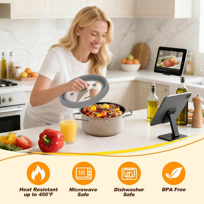 Microwave Splatter Cover, Vented Silicone & Glass Anti-Splatter Lid with Handle, Collapsible Food Plate Cover Fits 6–11 Inch Plates and Bowls (Black, 10.8inch)