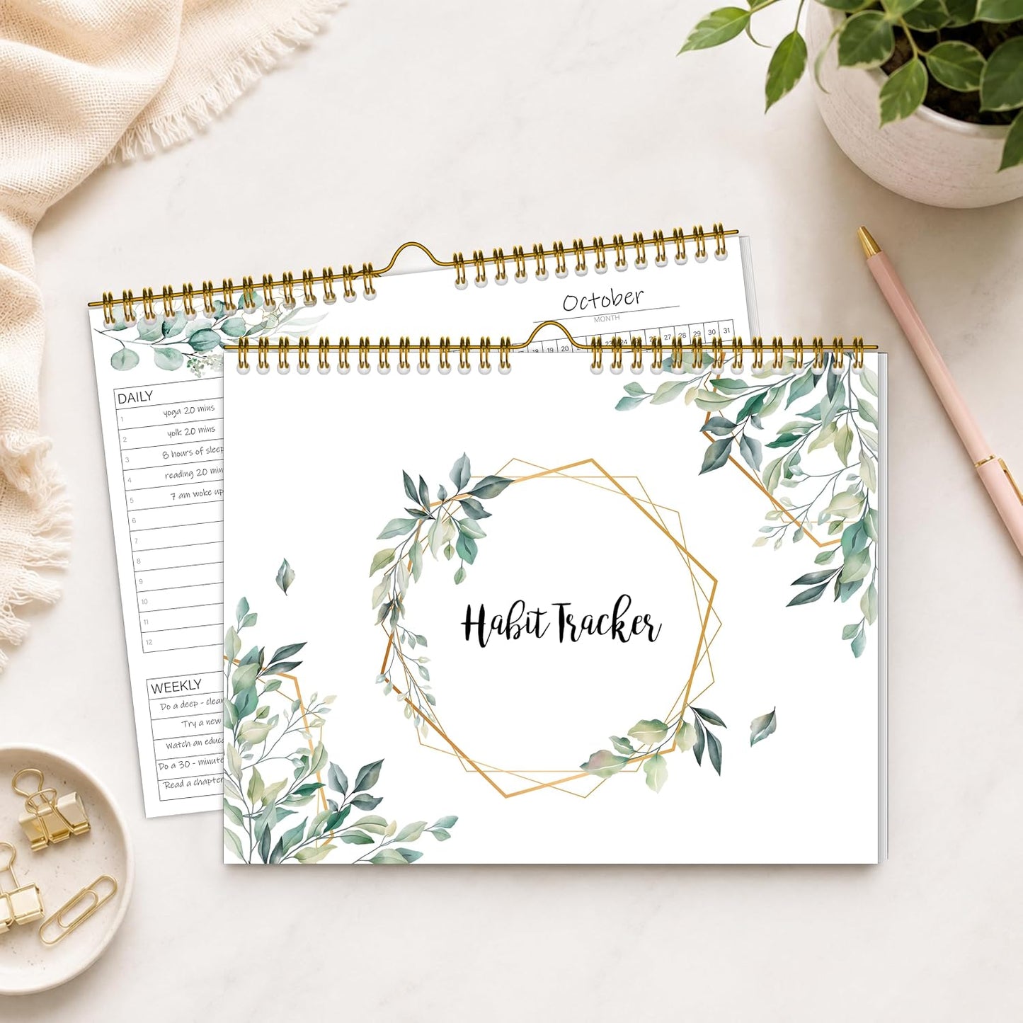 Habit Tracker Calendar Undated for Daily, Weekly & Monthly, 7.5" x 10" | 365 Daily Habit Tracker, 12 Monthly Habit Journal, No-Bleed Paper, Smooth Writing, Spiral Hanging Loop on Top