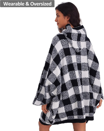 WDCOZY Wearable Blanket Hoodie Poncho Throw Comfy Soft Warm Cape Shawl Cozy Cloak Wrap Hooded with Sleeves For Women Adults