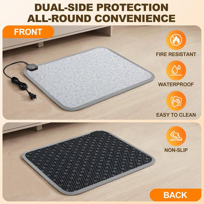 Foot Warmer Under Desk - 15.9x19.9in Heated Floor Mat 110V Adjustable Temperature Electric Heater with Timer for Office Home, Heating Pad for Cold Feet (Brown Wood)