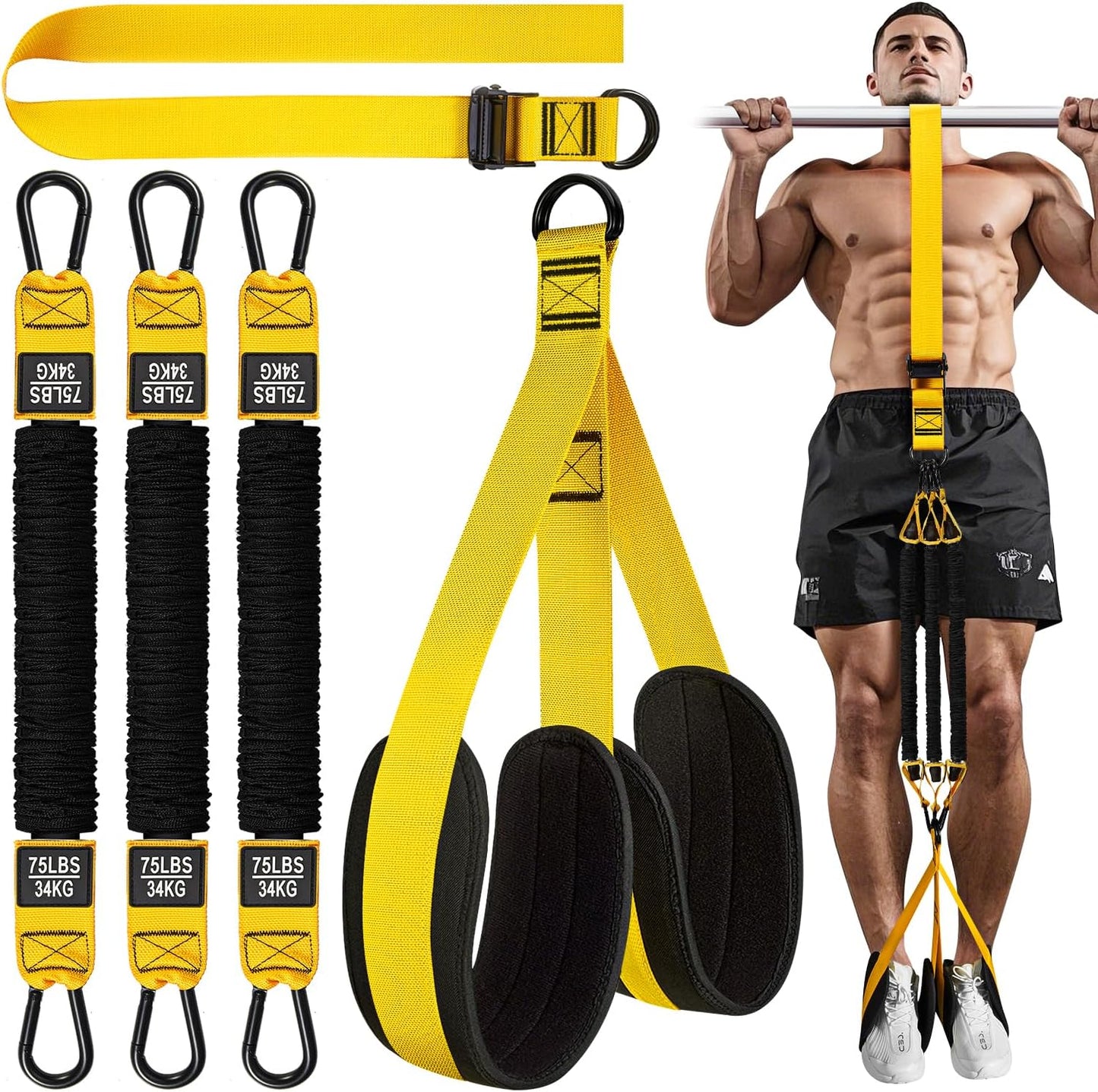 HPYGN Two Foots Pull Up Assistance Bands, Heavy Duty Resistance Band for Pull Up Bar, Adjustable Weight/Size with Fabric Feet/Knee Rest, Bands for Pull Up Assist for Strength Training, Pull Up