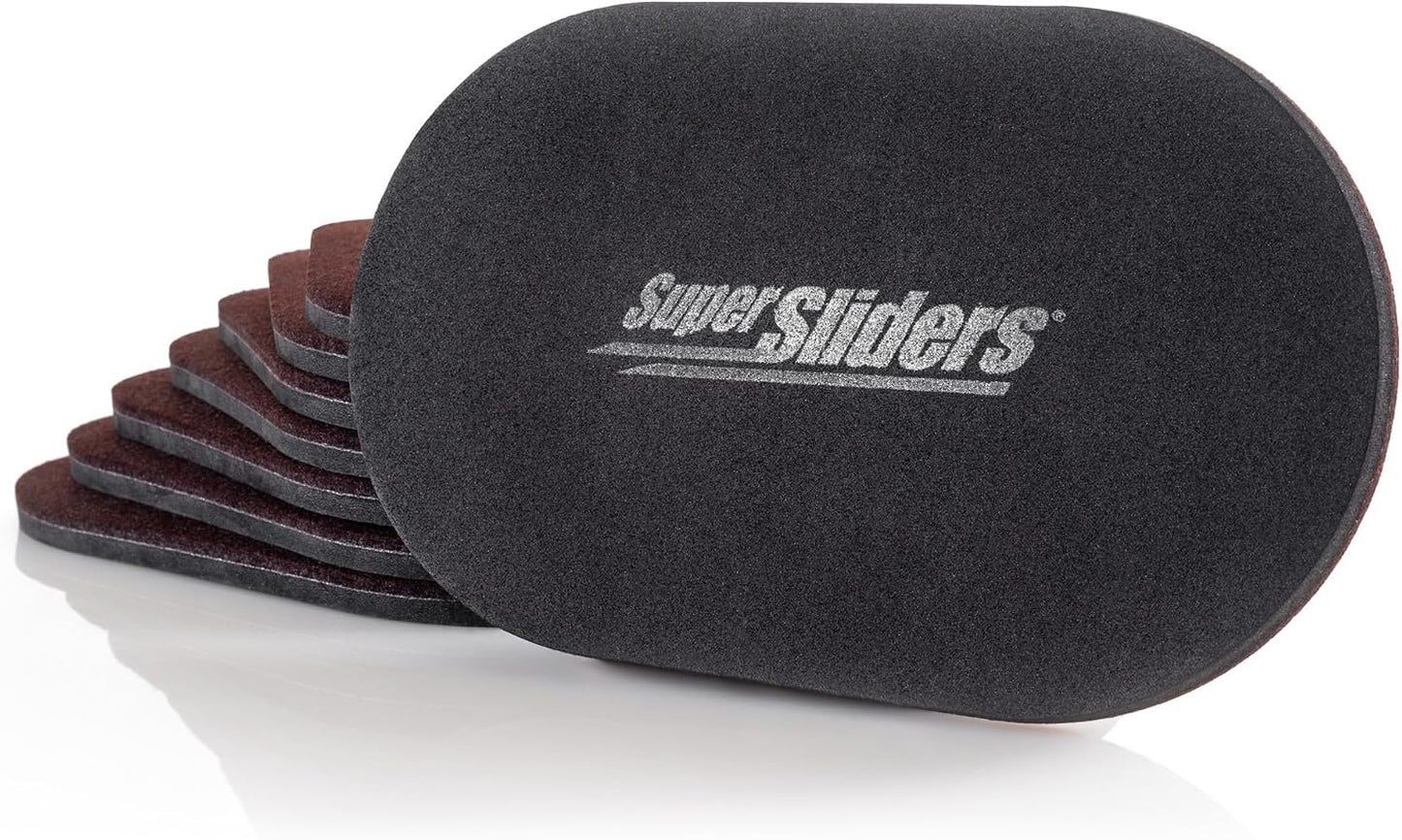 Super Sliders 5-3/4" x 9-1/2" XL Oval Reusable Furniture Sliders for Carpet, Anti-Slip Protective Furniture Moving Pads for Beds, Sofas, Dressers, Set of 4, Brown