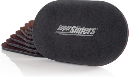 Super Sliders 5-3/4" x 9-1/2" XL Oval Reusable Furniture Sliders for Carpet, Anti-Slip Protective Furniture Moving Pads for Beds, Sofas, Dressers, Set of 4, Brown