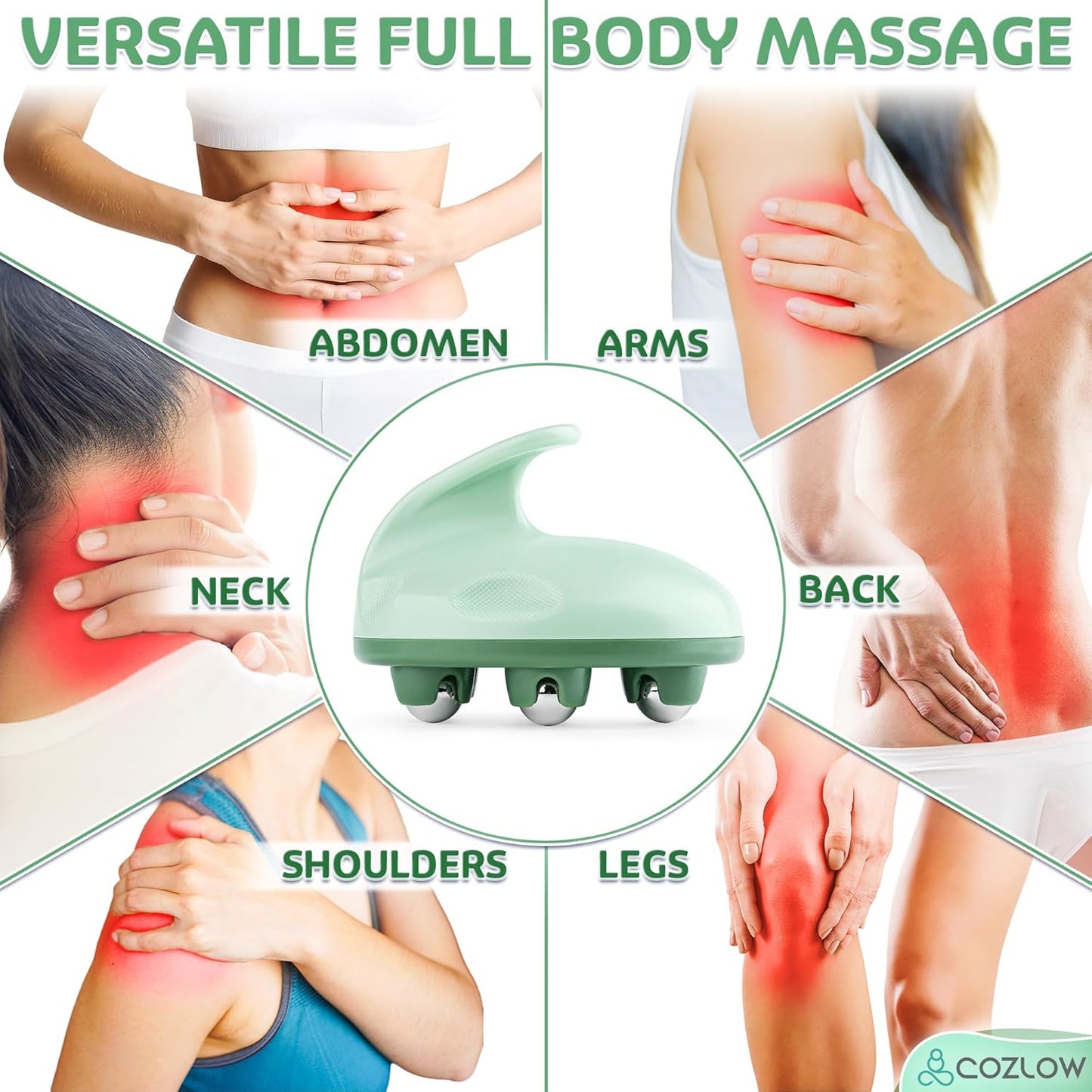 Handheld Lymphatic Drainage Massager - May Reduce Appearance of Cellulite | Cozlow manual massage tool w/ 7 rolling balls, helps support lymph system care, promotes healthy circulation & smoother skin
