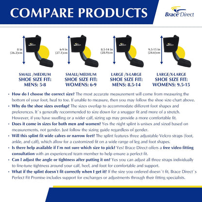 Brace Direct Dorsal Night Splint - Plantar Fasciitis, Achilles & Drop Foot | Adjustable sleeping splint that eases heel & arch pain & posterior tibial tendonitis with a gentle plantar fascia stretch