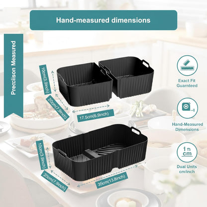 Szyeequoo Silicone Air Fryer Liners 2 Pack for Ninja Dual Zone, 1 Perforated and 1 Solid, Rectangle Reusable Liners for DZ201 DZ401 DZ550 DZ302, COSORI 9QT Instant Chefman Dual Basket Air Fryers