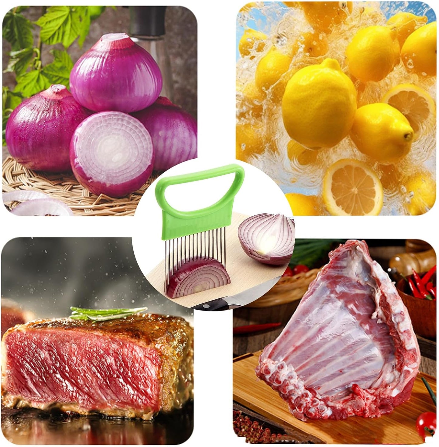 YVPSI 2pcs Onion Slicer Holder Stainless Steel Onion Holder for Slicing | Onion Cutter Lemon Slicer Vegetable Chopper Tomato Potato Onion Slicer Food Slicer Assistant Tool for Fruit Meat