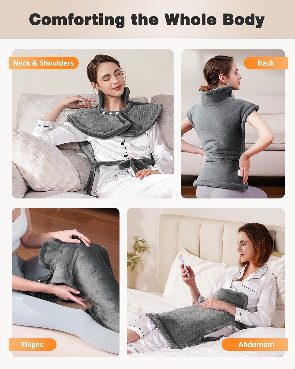Yokimisu Heating Pad for Neck, Shoulders and Back Pain Relief, 2.5lb Weighted Large 24"x33" Wearable Electric Heating Pad, Fast Heating, ETL Certified, Gift for Women and Men, Ideal for Mom & Dad-Grey