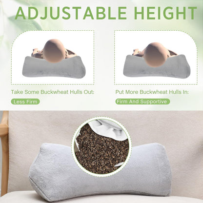 DoubleFill 2 Pcs Buckwheat Neck Pillow Adjustable, Gray, Plush
