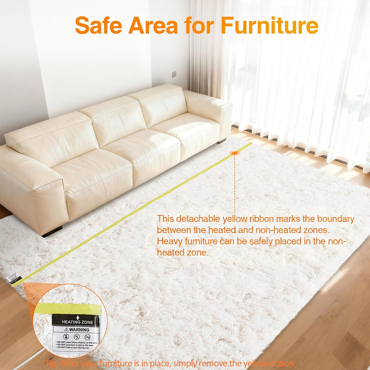 GarveeHome 8x10 ft Wireless Heated Floor Mat, Heated Rug Gaming Rug with 6 Heat Levels & 10H Auto Off, Soft Plush Heating Carpet Foot Warmer for Living Room Bedroom Office Playroom, White