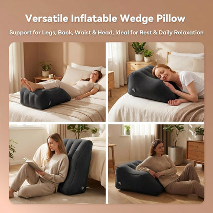 Inflatable Leg Elevation Pillow for Sleeping, Blood Circulation | Ergonomic Wedge Pillow for Swelling, Portable Travel Leg Rest Cushion, Black