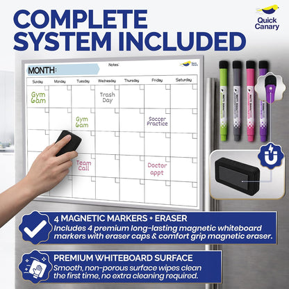 Large Magnetic Weekly Planner for Fridge, Dry Erase Whiteboard | 17x12" Stain-Resistant Surface, Strong Full-Back Magnet, 7-Day Weekly Planner for Meals & Chores, 4 Markers & Eraser