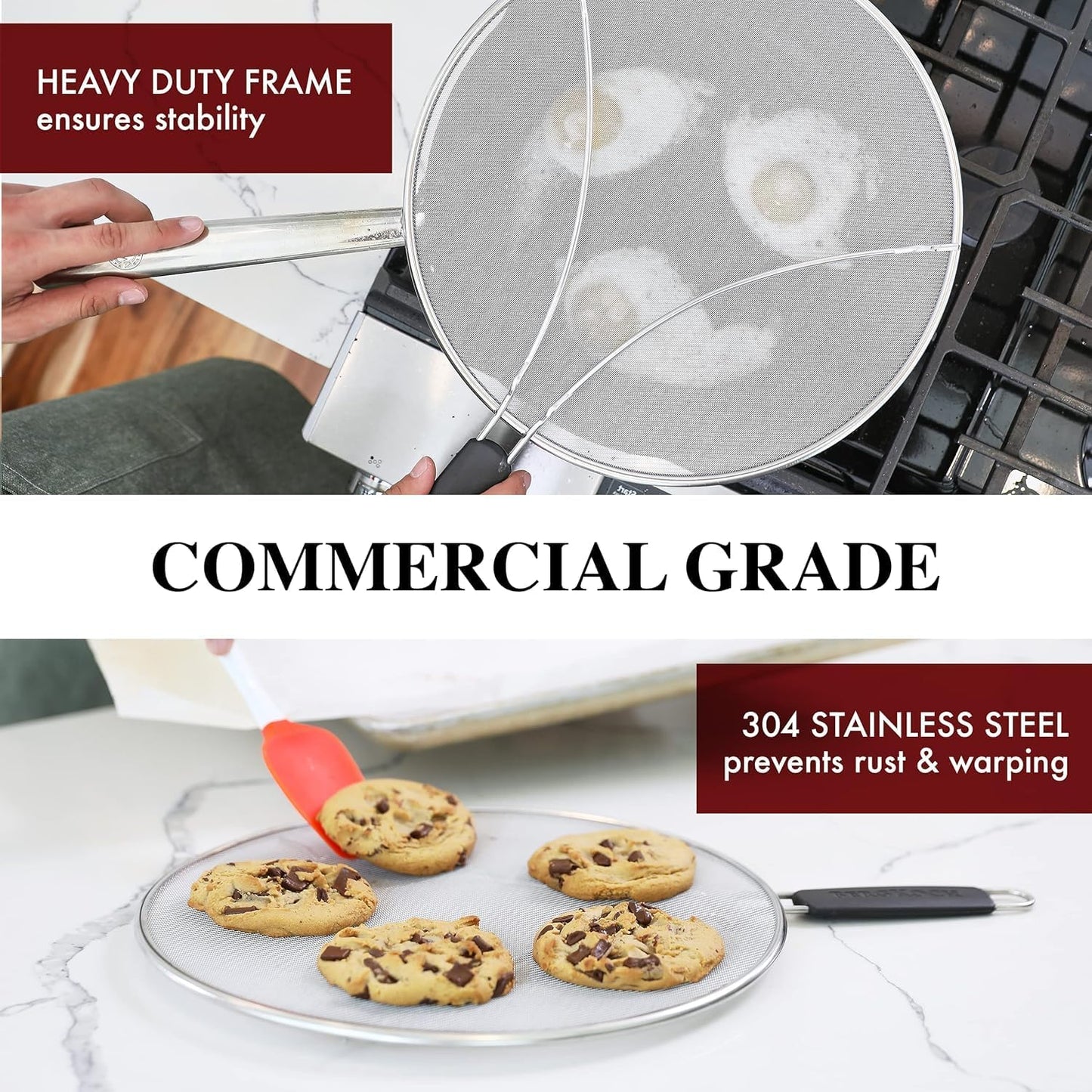 Splatter Screen for Frying Pan - 15 Inch Stainless Steel Grease Splatter Guard - Cover Oil Splash when Sizzling Bacon, Cooking Fried Chicken or Popcorn