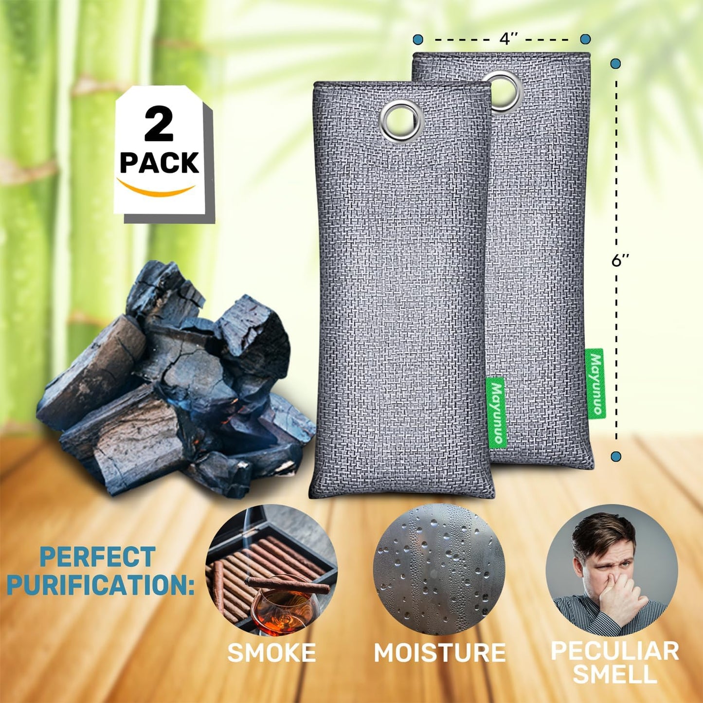 Activated Charcoal Odor Absorber Deodorizer Odor Eliminator for Strong Odor | Home, Basement, Closets, Shoes, Smoke, Car Air Freshener. 3 Pack Nature Bamboo Charcoal Air Purifying Bags