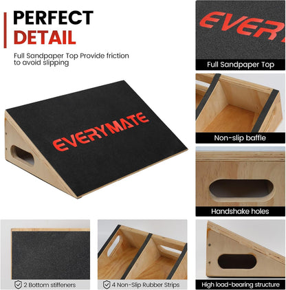 Slant Board Calf Stretcher, Non-Slip Heel Elevated Squat Wedge Block for Weightlifting and Calf Stretching, Knees Over Toes Equipment 1000LB