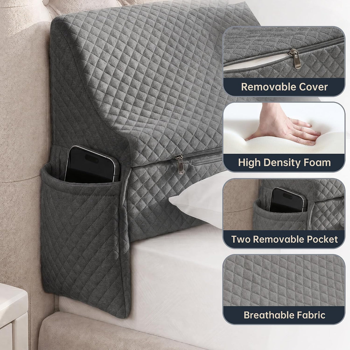 Bed Wedge Gap Filler, Wedge Pillow for Headboard Gap, King Size