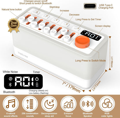 TMEHM 3-in-1 Sleep Sound Machine with 8 Mixable Nature Sounds, Portable Bluetooth Speaker & 12-Color Night Light, White Noise, Sleep Timer & Breathing Exercises for Babies, Kids, and Adults