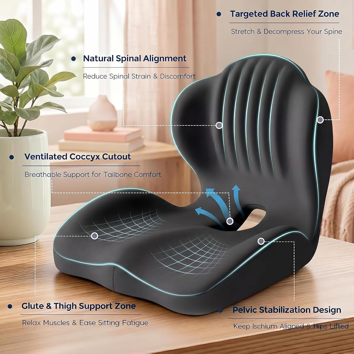 Ergonomic Waist Support and Seat Cushion, L-Shaped Memory Foam Pad (Grey)