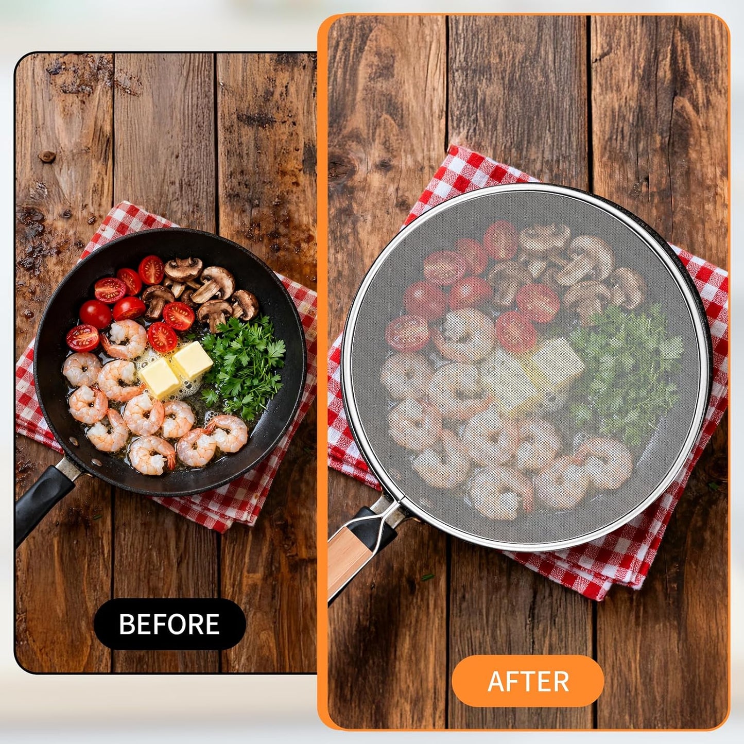 Grease Splatter Screen for Frying Pan - 8Inch Stainless Steel Splatter Guards Mesh with Wood Handle, Pan Cooking Pots Food Strainer, Hot Oil Splash Protector Splatters Screen for Frying Pans