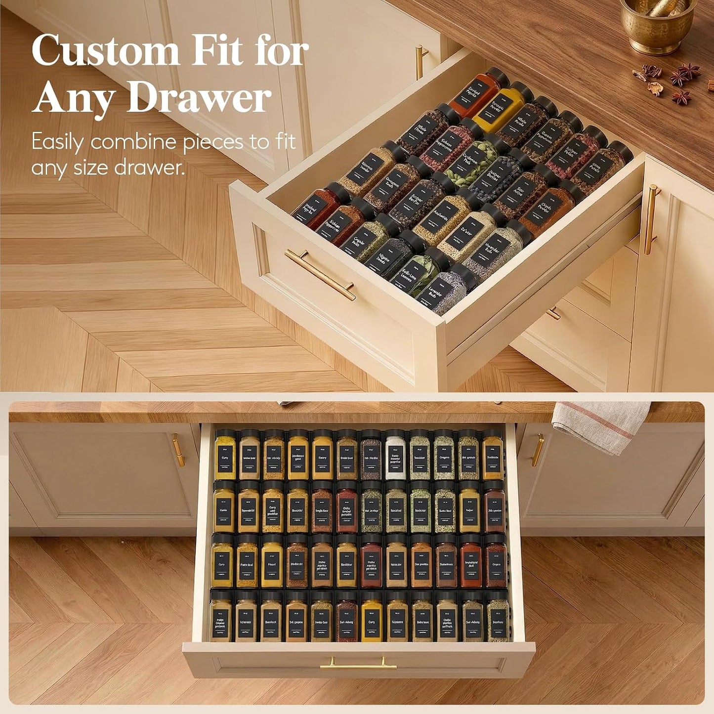Lifewit Spice Drawer Organizer, 36PCS Interlocking Spice Rack Drawer Insert | Adjustable Seasoning Drawer Organizer with Non-Slip Pads, Spice Organization & Seasoning Storage for Kitchen, Cabinet, Black