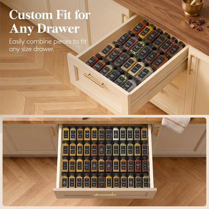 Lifewit Spice Drawer Organizer, 36PCS Interlocking Spice Rack Drawer Insert | Adjustable Seasoning Drawer Organizer with Non-Slip Pads, Spice Organization & Seasoning Storage for Kitchen, Cabinet, Black