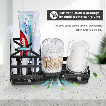 Toothbrush Holders for Bathrooms, 4 Slots Metal Tooth Brushing Organizer | Rustproof Electric Tooth Brush Toothpaste Holder with Drainage for Bathroom Countertop, White