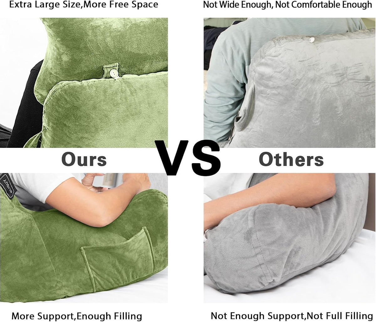 SLIGUY Reading Pillow for Sitting in Bed Couch Adult, Back Pillow with arm Support and Pockets, Adult Back Pillow Bed Chair for Bed Rest, Reading, Watching TV, Gaming for Boys and Girls Dark Grey