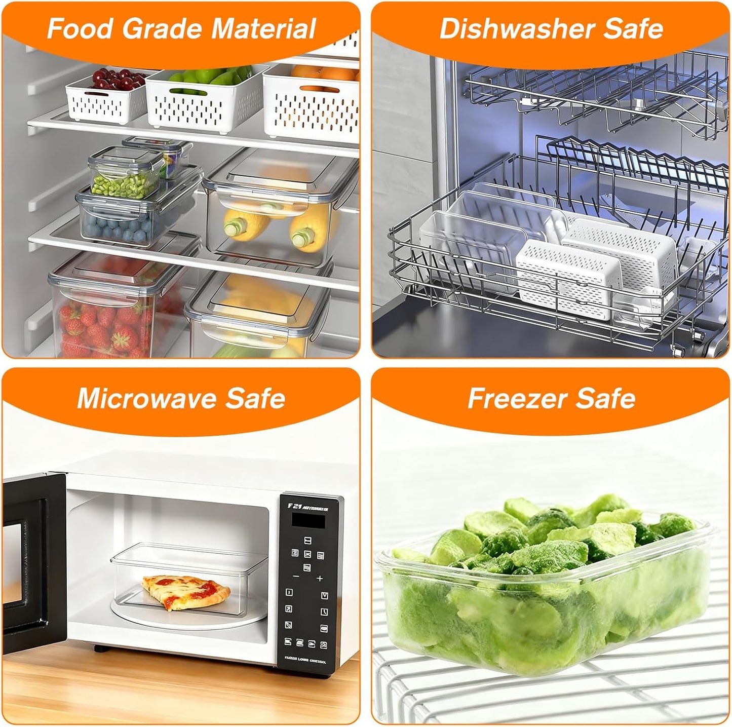 KUK 4 Pack Fruit Storage Containers for Fridge, Leakproof Food Containers with Removable Colander, Fruit Containers for Fridge BPA Free Produce Containers Keep Vegetables Berry Meat Fresh Longer