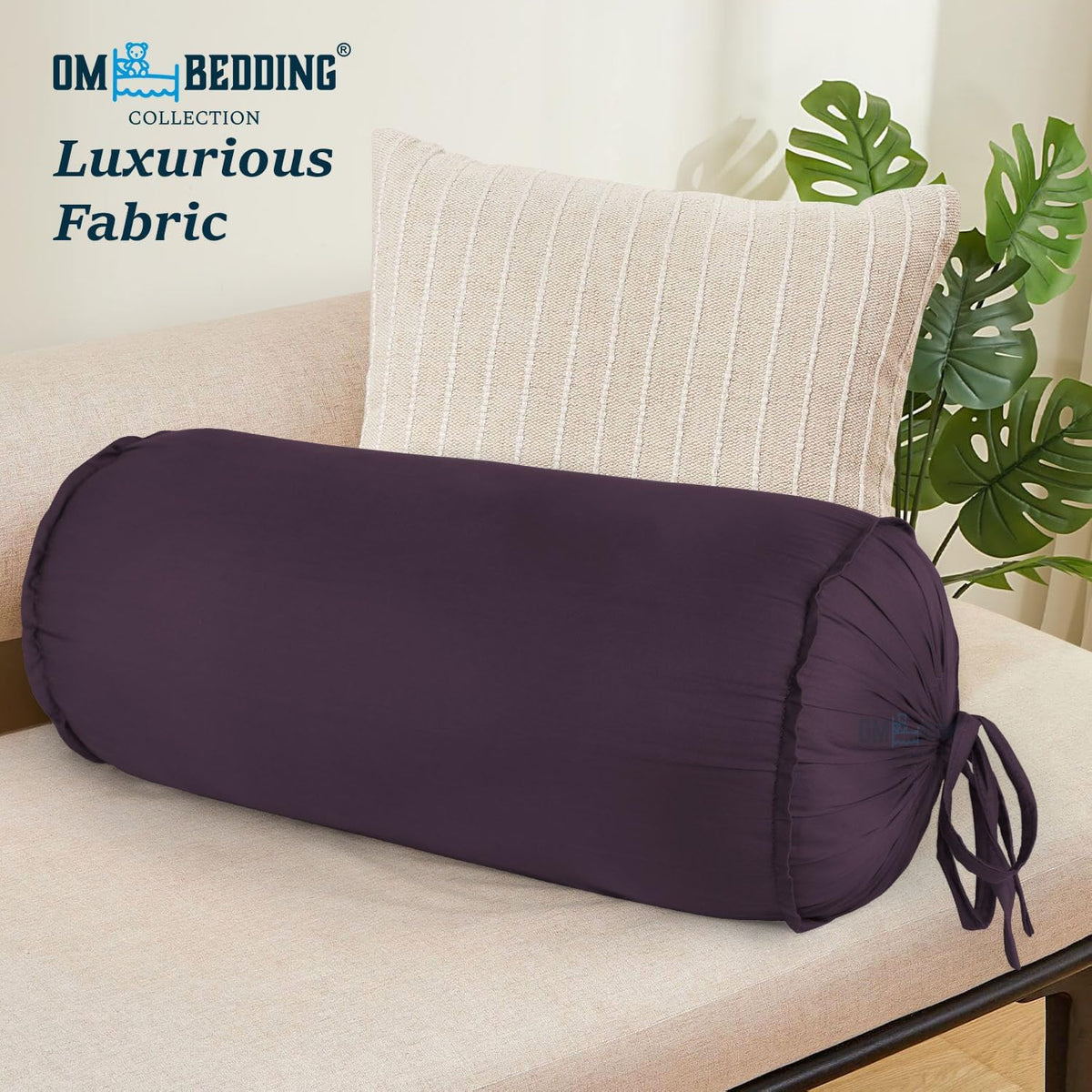 SAHARBEDDINGS 2 Pieces Cervical Neck Roll Pillow Cover with Cotton Bolster Pillowcases for Cylindrical Cushion and Drawstring Closure Round Neck Pillowcase (Plum, Roll Pillow 18x3 Pack of 2)