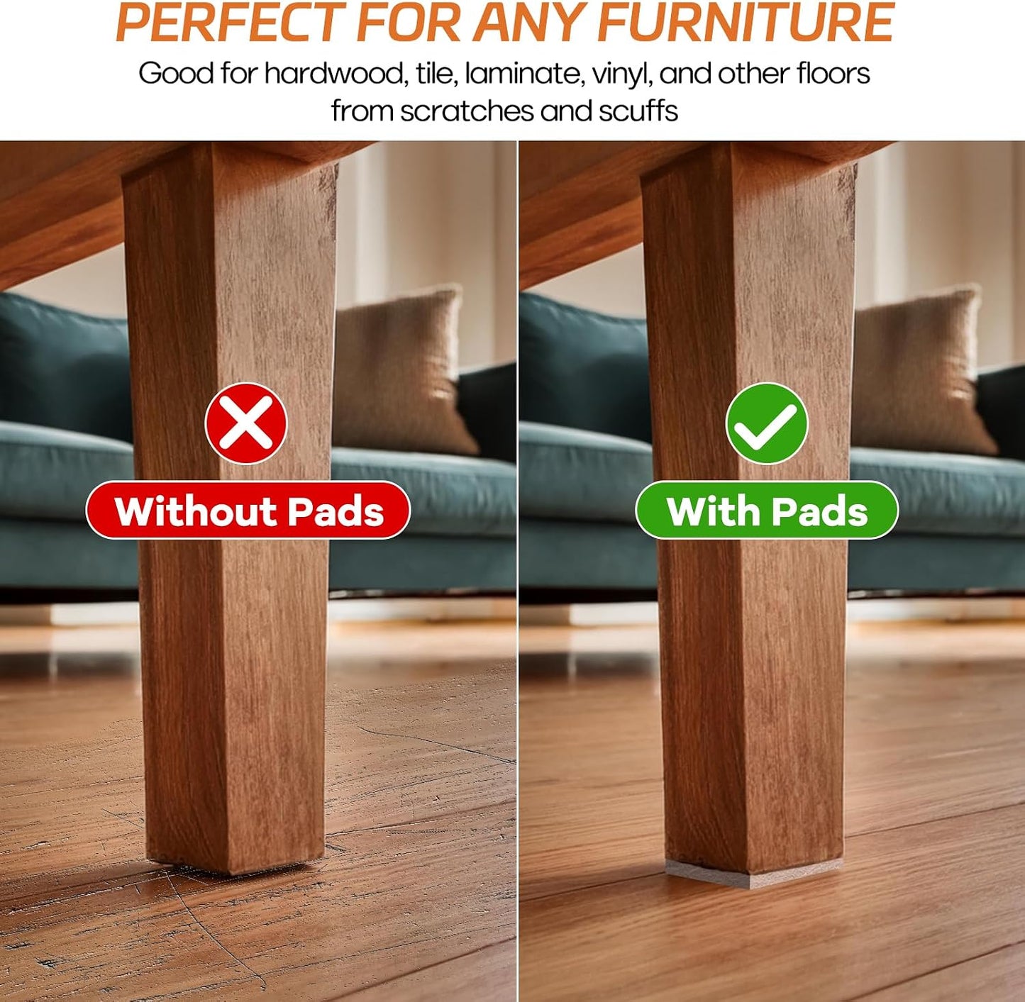 Felt Furniture Pads 10pcs 8" x 6" Adhesive Large Felt Pads, Cuttable | Chair Leg Pads, Hardwood Floor Protectors for Furniture, Black