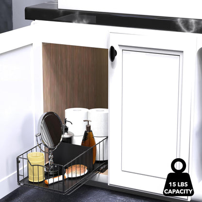 Simple Houseware Pull-Out Cabinet Sliding Basket, 17.2Dx9.7Wx5H, Chrome | Ideal for Kitchen and Bathroom Cabinet Storage Organizer, Under Sink or Pantry Organization