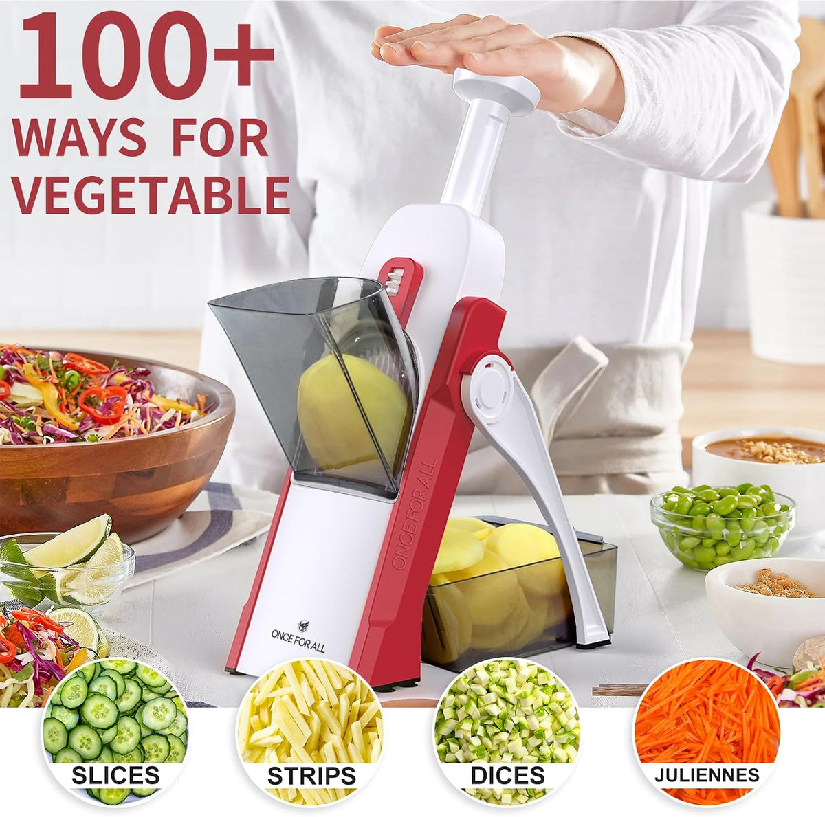 ONCE FOR ALL Safe Mandoline Slicer Kitchen, All in 1 Vegetable Slicer, Gray