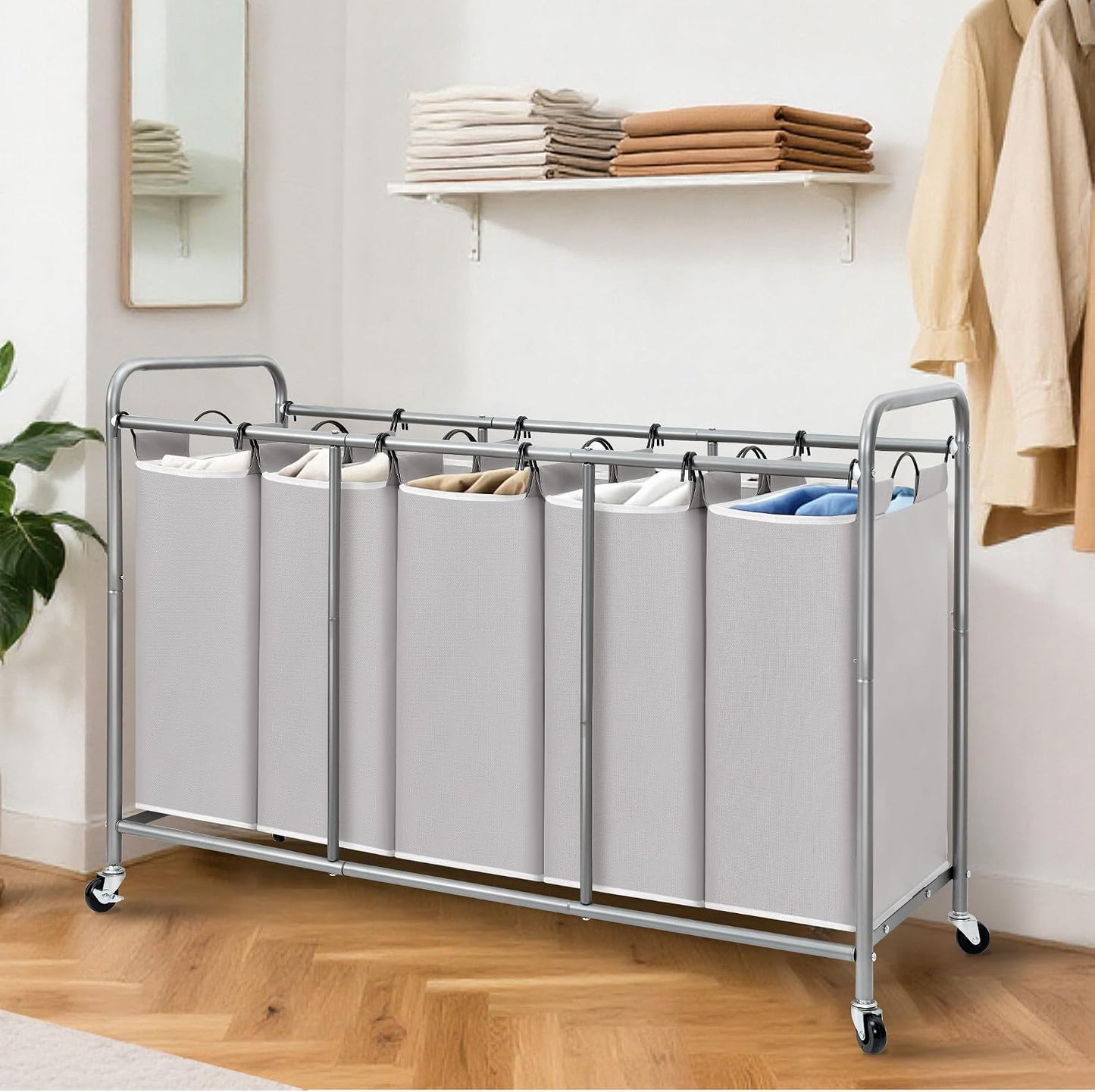 STORAGE MANIAC 3 Section Laundry Sorter, 35.6 Gal (135 L) Laundry Hamper Cart with Heavy Duty Rolling Lockable Wheels and Removable Bags, Clothes Organizer Basket Separator Hamper, Gray