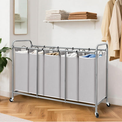 STORAGE MANIAC 3 Section Laundry Sorter, 35.6 Gal (135 L) Laundry Hamper Cart with Heavy Duty Rolling Lockable Wheels and Removable Bags, Clothes Organizer Basket Separator Hamper, Gray