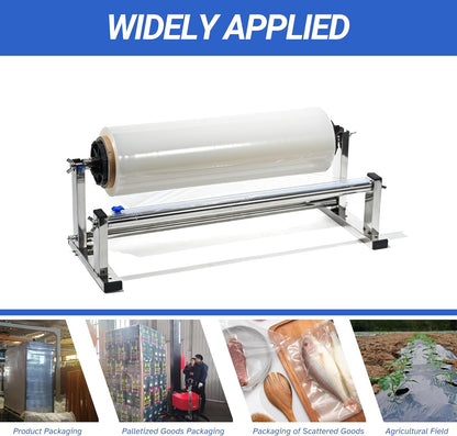 Plastic Wrap Dispenser with Cutter, 4.0-17 inch Stretch Wrap Dispenser, Manual Stretch Film Dispenser, Stainless Steel Plastic Wrap Dispener, Predrilled Holes for Table Wall Floor Mount