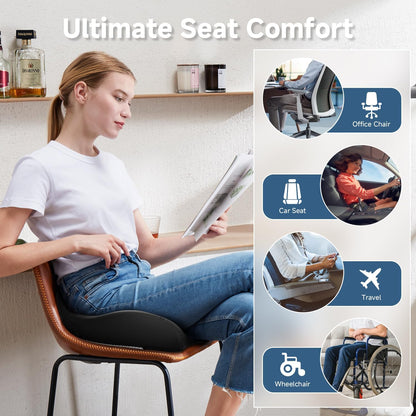Benazcap Large Ergonomic Seat Cushion Relieves Sciatica & Tailbone Pain | Ergonomic memory foam relieves sitting strain, washable slip-resistant cover, fits office, car, gaming chairs all day