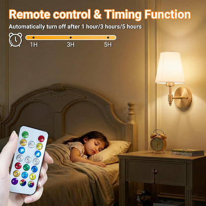Battery Operated Wall Sconces Set Of Two, Wireless Battery Wall Light With 10000mAh RGB Rechargeable Magnetic Bulb, Rechargeable Wall Sconce With Remote Control For Bedroom, No Electrician Required