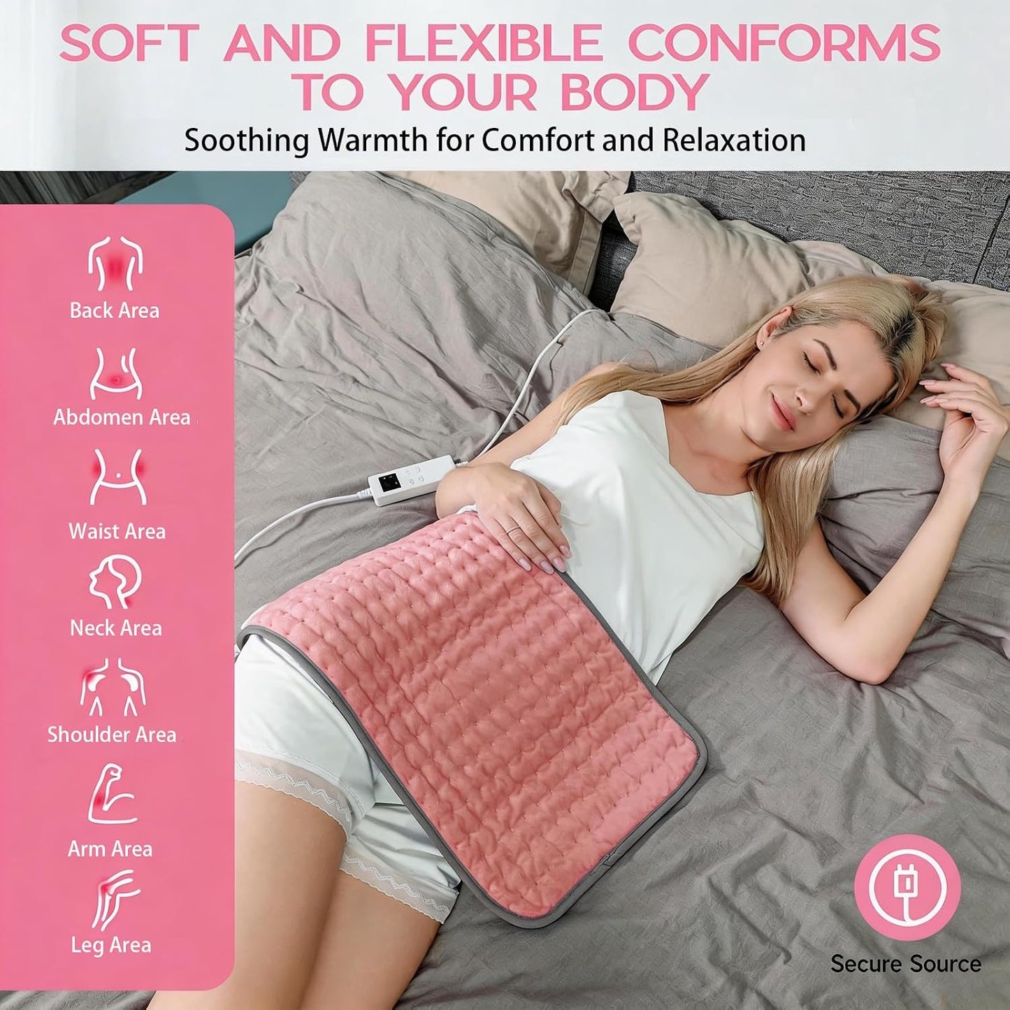 Heating Pad for Period Cramps, Heating Pad for Back/Neck/Shoulder Muscle Pain, 6 Heating&4 Timer Setting, Auto Shut Off, Dry/Moist Heat & Machine Washable, Gray Birthday Christmas Gifts for Women Mom