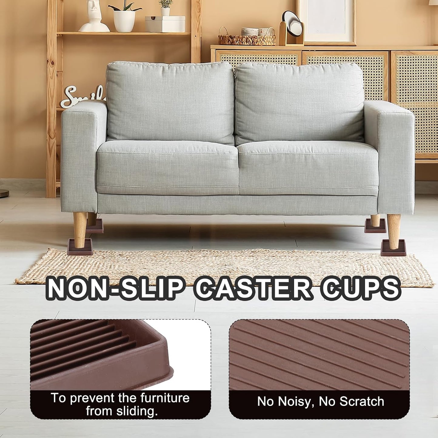 PATIKIL 1.5x1.5 Furniture Coasters, 12 Pcs Caster Cups Furniture Cups Rubber Non-Slip Square Feet Anti-Slip Stopper Pad Protector Sliding for Hardwood Floors Carpet Chair Table, Coffee