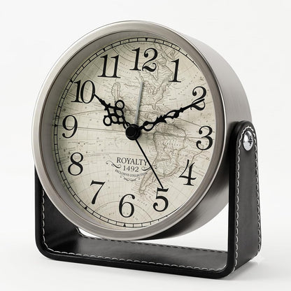 Analog Alarm Clock - 4.5" Silent Non Ticking Small Clock with Light, Rotatable Stand Metal Desk Clock Battery Operated, Simple Design for Living Room Decor/ Bedroom/Bedside/Shelf (Black & White)