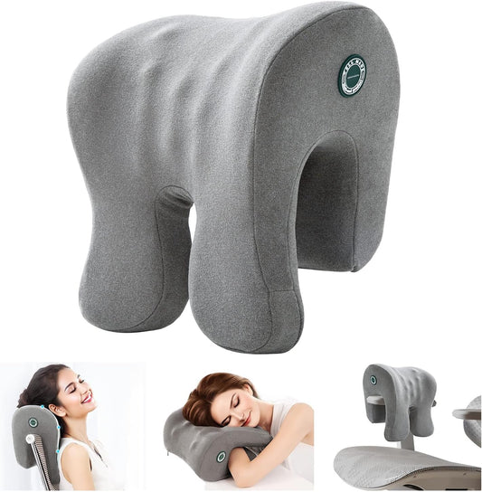 Office Chair with Headrest, Memory Foam Neck Support Pillow, Desk Pillow for Napping, Arm & Chest Support Flexible Hanging Cushion, Fits Most Office Chairs, Removable Washable Gray Cover