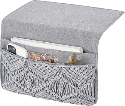 Mkono Macrame Bedside Caddy, Boho Bed Storage Organizer, 4 Pockets Ivory | Dorm Room Bed Caddy, Home Decor, Remote Control Magazine Glasses, Bedroom Living Room, Non-Slip, Space Saving Holder