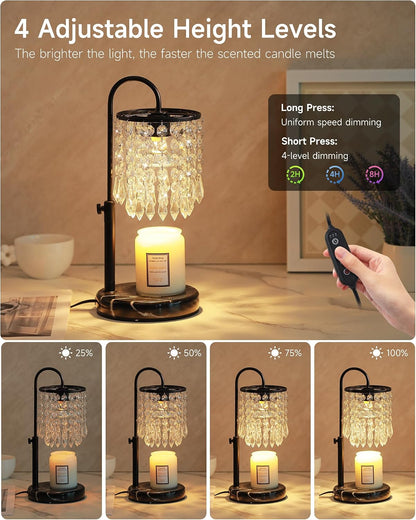 Candle Warmer Lamp with Timer Dimmer and 3 Bulbs, Candle Lamp Warmer with Marble Base for Adjustable Height, Crystal Candle Lamp for Jar Candles, House Warming Gifts Home Room Decor, Silver
