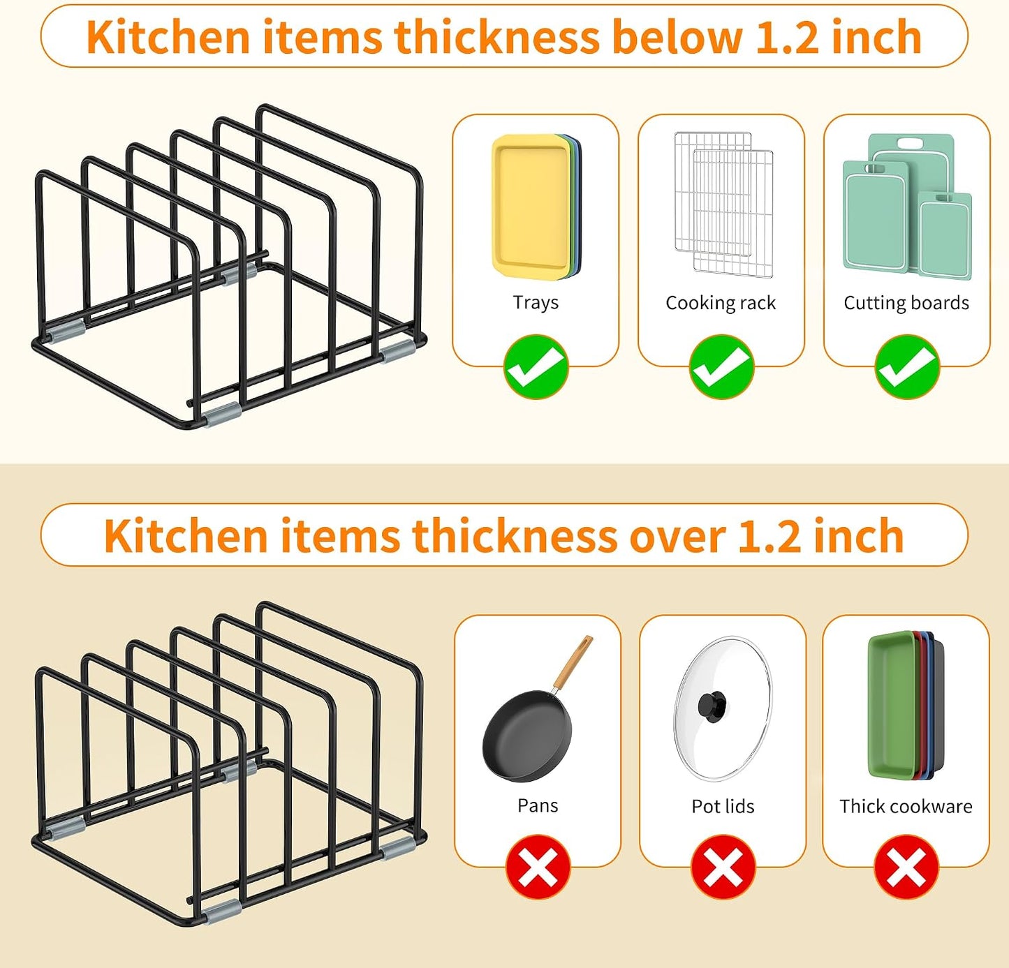 Cutting Board Organizer, Kitchen Cabinet Organizer | Divided Rack with 5 Slots for Baking Trays - Cookie sheet Organizer, Baking Sheets Holder [2-Pack], Large